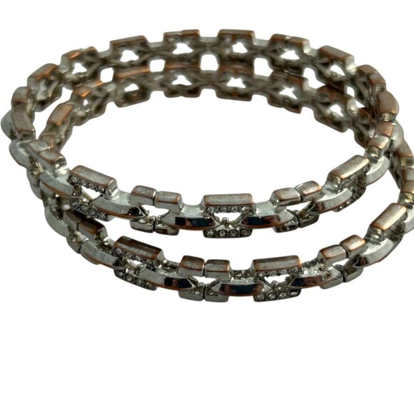 Lot 3 Stretch Bracelets Gold Tone Silver Tone Rhinestones Sparkle Stackable - Picture 6 of 9